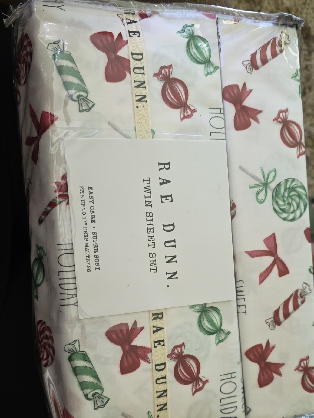 Rae Dunn Red & Green Candy Holiday Twin Sheet Set